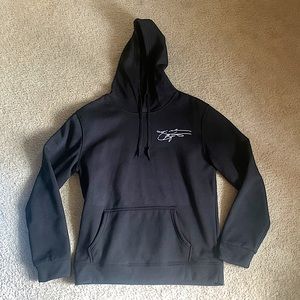 Black Kobe Bryant signature hoodie with MJ, Lebron, and Kobe graphic on back